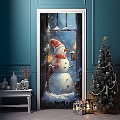 Christmas Snowman Door Covers Door Tapestry Door Curtain Decoration Xmas Backdrop Door Banner for Front Door Christmas Holiday Party Decor Supplies miniinthebox