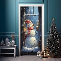 Christmas Snowman Door Covers Door Tapestry Door Curtain Decoration Xmas Backdrop Door Banner for Front Door Christmas Holiday Party Decor Supplies miniinthebox - thumbnail