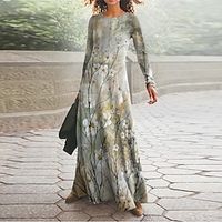 Women's Casual Dress Swing Dress Long Dress Maxi Dress Green Long Sleeve Floral Pocket Winter Fall Autumn V Neck Winter Dress Fall Dress 2022 S M L XL XXL 3XL Lightinthebox - thumbnail