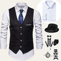 Retro Vintage Roaring 20s 1920s Outfits Shirt Waistcoat Panama Hat Gentleman Gangster Men's Cosplay Costume Halloween Party  Evening Prom Festival Vest Lightinthebox - thumbnail