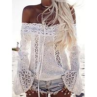 Shirt Blouse Women's White Plain Lace Cold Shoulder Street Daily Vacation Beach Off Shoulder Regular Fit S Lightinthebox