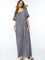 Casual Print Patchwork Short Sleeve O-neck Maxi Dress For Women