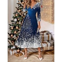 Women's Christmas Party Dress Cocktail Dress Wedding Guest Dress Midi Dress Wine Red Blue 34 Length Sleeve Tree Print Spring Fall Winter Deep V Fashion Winter Dress Wedding Guest S M Lightinthebox - thumbnail