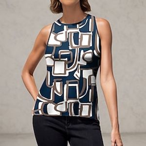 Women's Tank Top Geometric Casual Navy Blue Purple Green Print Sleeveless Fashion Round Neck Regular Fit Summer Lightinthebox