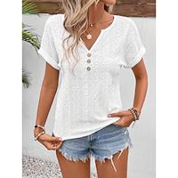 Women's Blouse Lace White Short Sleeve Casual V Neck Summer Lightinthebox