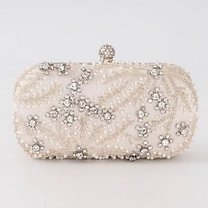 Women's Clutch Evening Bag Wristlet Polyester Party Daily Rhinestone Crystals Beading Large Capacity Lightweight Durable Flower White Lightinthebox