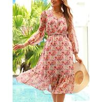 Women's Chiffon Dress Floral Print V Neck Midi Dress Party Long Sleeve Summer Spring Lightinthebox