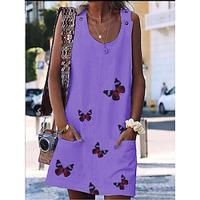 Women's Casual Dress Tank Dress Butterfly Button Pocket U Neck Mini Dress Streetwear Street Holiday Sleeveless Regular Fit Yellow Purple Summer S M L XL 2XL Lightinthebox