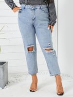 Plus Size Classic Five Pockets Cut Out Jeans - thumbnail