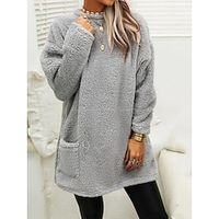 Women's Casual Sweater Dress Shift Sweater Dress Short Mini Sweater Dress Mini Sweater Dress Black White Pink Long Sleeve Pure Color Pocket Winter Fall Autumn Crew Neck Stylish Winter Sweater Dress miniinthebox - thumbnail