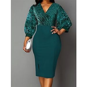 Women's Christmas Party Dress Cocktail Dress Bodycon Midi Dress Wine Blue Green Long Sleeve Pure Color Split Fall Winter Autumn V Neck Fashion Winter Dress Vacation Fall Dress 2023 S M L XL XXL Lightinthebox