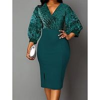 Women's Christmas Party Dress Cocktail Dress Bodycon Midi Dress Wine Blue Green Long Sleeve Pure Color Split Fall Winter Autumn V Neck Fashion Winter Dress Vacation Fall Dress 2023 S M L XL XXL Lightinthebox - thumbnail