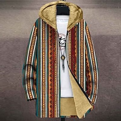 Tribal Bandana Print Vintage Tribal Men's Fleece Jacket Coat Hoodie Jacket Daily Wear Going out Fall  Winter Hooded Long Sleeve Blue S M L Polyester Jacket Lightinthebox