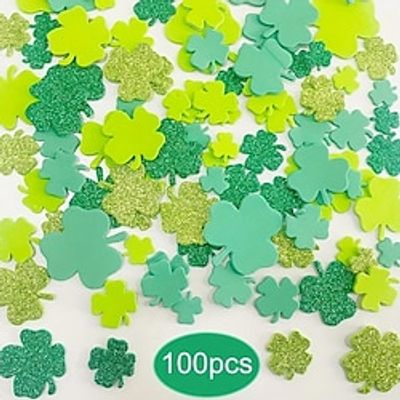 100pcs EVA Golden Glitter Powder Lucky Four-leaf Clover Foam Stickers Patch St. Patrick's Day Holiday Decoration, Accessories Glossy Glitter Back Adhesive Self-adhesive Glitter Stickers Lightinthebox