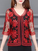See-through Paillette Floral Three-quarter Sleeve Cardigan - thumbnail