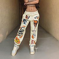 Women's Casual  Sporty Sweatpants Comfort Halloween Weekend Sweatpants Pants Graphic Butterfly Skull Full Length Elastic Drawstring Design Print Yellow Gray White Beige Lightinthebox - thumbnail