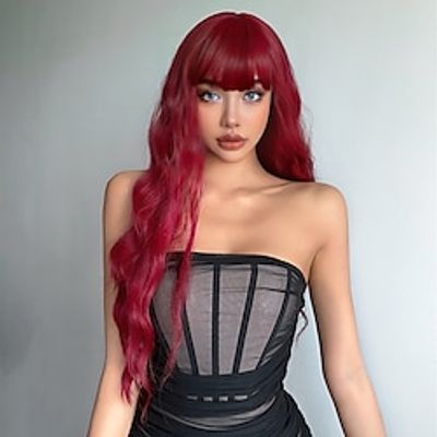 24 Inch Synthetic Wig Women's Wig Blonde Long Wavy Hair with bangs Fashion Daily Party Cosplay miniinthebox