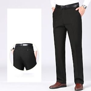 Men's Dress Pants Trousers Pocket Straight Leg Solid Colored Comfort Office Business Streetwear Casual BlackGrey Black Micro-elastic Lightinthebox