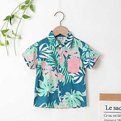 Kids Boys' Shirt Short Sleeve Blue Leaf Indoor Outdoor Active Daily 3-6 Y miniinthebox