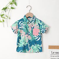 Kids Boys' Shirt Short Sleeve Blue Leaf Indoor Outdoor Active Daily 3-6 Y miniinthebox - thumbnail