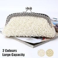 Women's Clutch Evening Bag Wristlet Satin Party Daily Holiday Pearls Crystals Chain Large Capacity Lightweight Durable Solid Color Champagne off-white miniinthebox - thumbnail