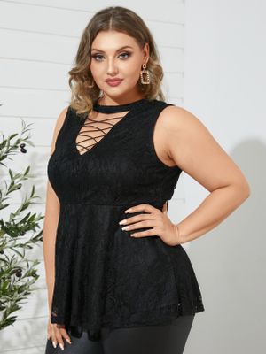 YOINS Plus Size Crew Neck Criss-cross Lace Sleeveless Tank Top YOINS Plus Size Crew Neck Criss-cross Lace Sleeveless Tank Top