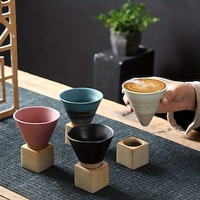 200ml Porcelain Coffee Mug with Base - Conical Shape Tea Cup with Holder - Cute and Stylish Summer/Winter Drinkware - Perfect Gift for Mothers Day miniinthebox