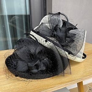 Hats Headwear Organza Straw Bucket Hat Straw Hat Sun Hat Casual Holiday Beach Retro Elegant With Feathers  Fur Pure Color Headpiece Headwear Lightinthebox