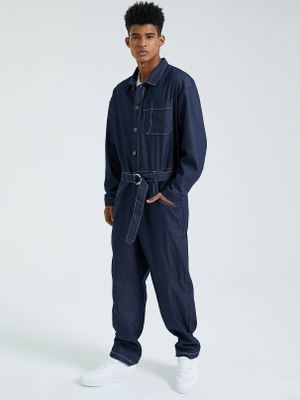 Men Vintage Loose Casual Denim Overalls Jumpsuit Men Vintage Loose Casual Denim Overalls Jumpsuit
