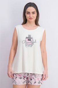 Womens Beautiful Me Graphic Print Tank Top with Shorts Sleepwear Set  Blush/White
