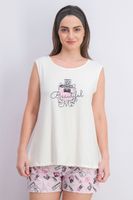 Womens Beautiful Me Graphic Print Tank Top with Shorts Sleepwear Set  Blush/White - thumbnail
