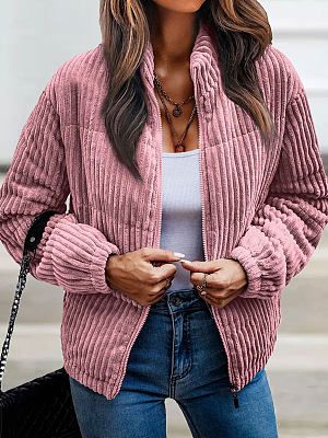 Casual Loose Solid Color Vintage Zip Fleece Jacket Casual Loose Solid Color Vintage Zip Fleece Jacket