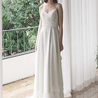 Sheath  Column Wedding Dresses V Neck Spaghetti Strap Floor Length Chiffon Sleeveless Simple with Ruched 2021 Lightinthebox - thumbnail