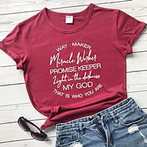 Women's T shirt Graphic Text Graphic Prints Print Round Neck Tops 100% Cotton Basic Basic Top White Black Red miniinthebox