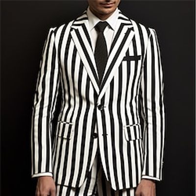 Stripe Business Men's Coat Blazer Work Wear to work Going out Fall  Winter Turndown Long Sleeve Black khaki S M L Polyester Weaving Jacket Lightinthebox