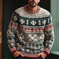 Snowflake Geometry Casual Men's Print Knitting Pullover Sweater Jumper Knitwear Outdoor Daily Vacation Long Sleeve Crewneck Sweaters Wine Apricot Red Fall Winter M L XL Sweaters Lightinthebox - thumbnail