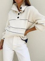 Women's Open Collar Button Up Casual Sweater