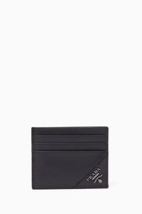 Metal Logo Card Holder in Saffiano Leather