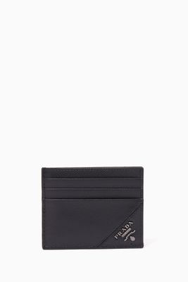 Metal Logo Card Holder in Saffiano Leather