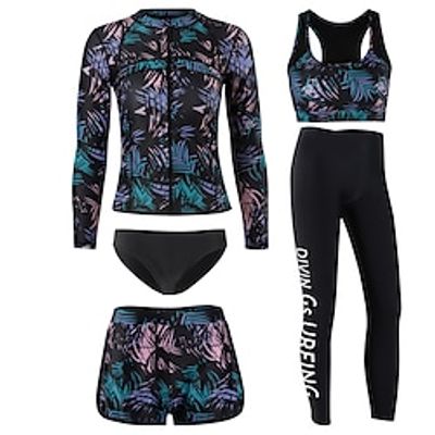 Women's Rashguard Swimsuit Bathing Suit UV Sun Protection UPF50 Breathable Full Body Front Zip 5-Piece - Swimming Surfing Water Sports Patchwork Autumn / Fall Spring Summer / Quick Dry / Quick Dry miniinthebox