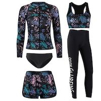 Women's Rashguard Swimsuit Bathing Suit UV Sun Protection UPF50 Breathable Full Body Front Zip 5-Piece - Swimming Surfing Water Sports Patchwork Autumn / Fall Spring Summer / Quick Dry / Quick Dry miniinthebox - thumbnail