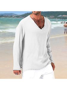 Men's Linen V-Neck Casual Loose Breathable Top Shirt