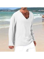 Men's Linen V-Neck Casual Loose Breathable Top Shirt - thumbnail