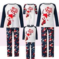 Family Christmas Pajamas Graphic Home Print Navy Blue Long Sleeve Mommy And Me Outfits Active Matching Outfits Lightinthebox - thumbnail