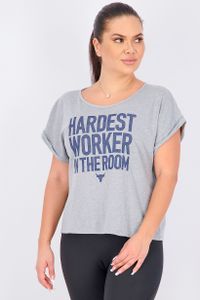 Womens The Rock Hardest Worker Crop Top  Gray