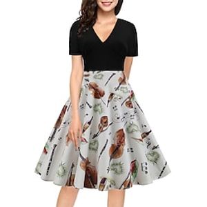 Women's Casual Romantic Vintage Dress Midi Dress Daily Vacation Ruched Print Graphic V Neck Short Sleeve Regular Fit Summer Spring 2023 Sky Blue khaki S M L XL Lightinthebox
