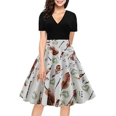Women's Casual Romantic Vintage Dress Midi Dress Daily Vacation Ruched Print Graphic V Neck Short Sleeve Regular Fit Summer Spring 2023 Sky Blue khaki S M L XL Lightinthebox