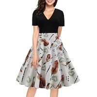 Women's Casual Romantic Vintage Dress Midi Dress Daily Vacation Ruched Print Graphic V Neck Short Sleeve Regular Fit Summer Spring 2023 Sky Blue khaki S M L XL Lightinthebox - thumbnail