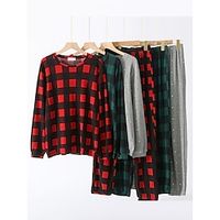 Women's Loungewear Sets Grid  Plaid Penguin Active Sport Casual Home Daily Going out Cotton Breathable Crew Neck Long Sleeve Hoodie Pant Pocket Elastic Waist Fall Winter Red Green Lightinthebox - thumbnail