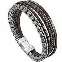 mens bracelet leather and stainless steel with magnetic clap, multiple braided bracelet, brown black steel chain bracelet for men (brown, silver, 8) Lightinthebox - thumbnail